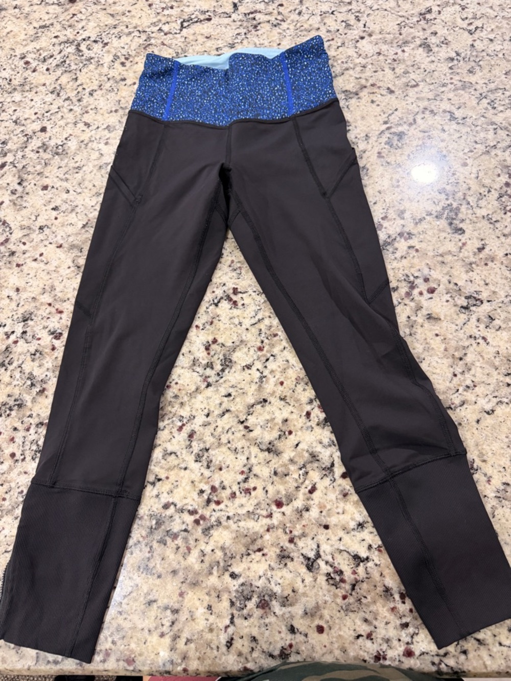 Lululemon Black Athletic Leggings with Blue Speckled High Waist